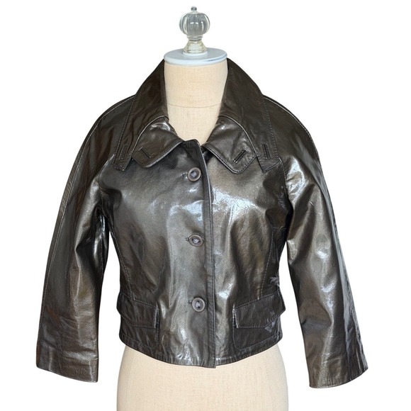 Doma Jackets & Blazers - DOMA Leather Moto Biker Cropped Jacket Lacquered Glossy Edgy Gunmetal Gray SMALL